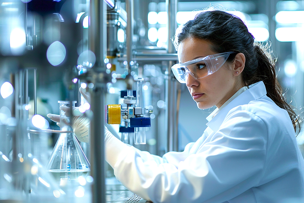 Researcher working in a laboratory developing innovative biobased coating solutions for the EU BIO4COAT project focused on sustainable high-performance materials.